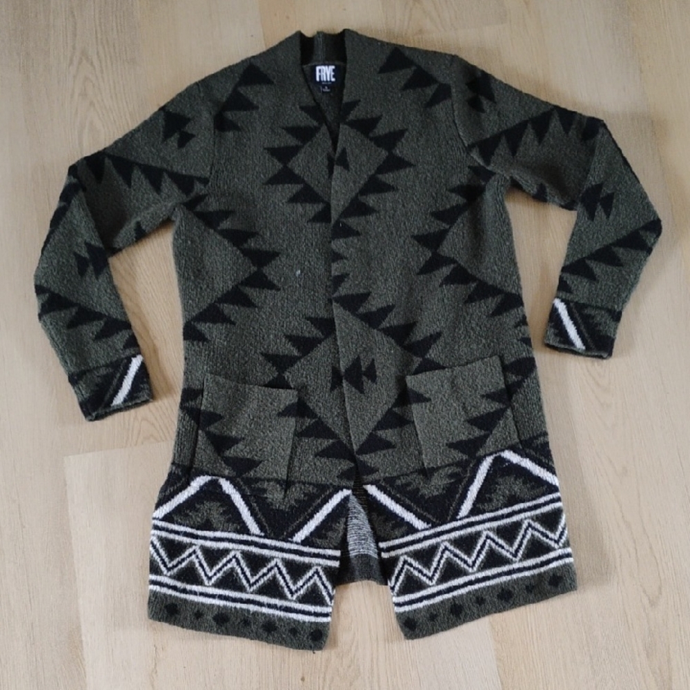 Frye Cardigan - Black and Green Geometric Design